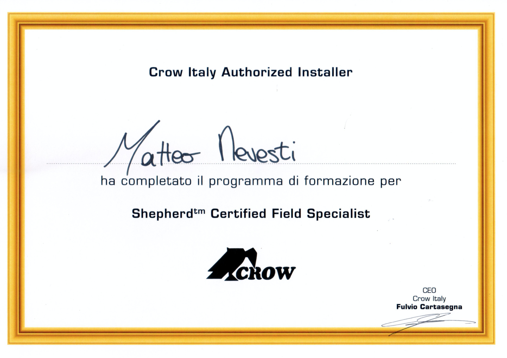 Certificazione installatore qualificato crow allarm